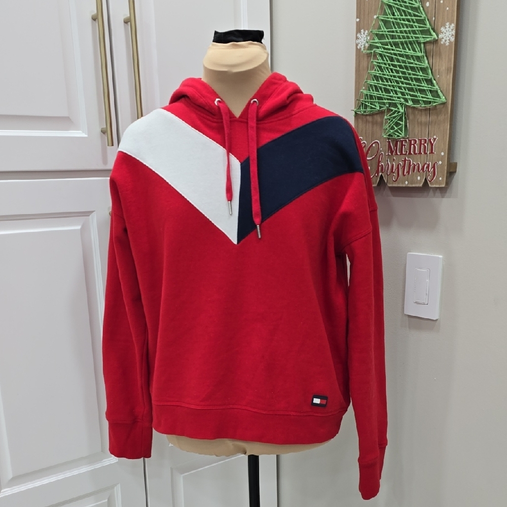 Tommy Hilfiger Red and Navy Colorblock Sweater